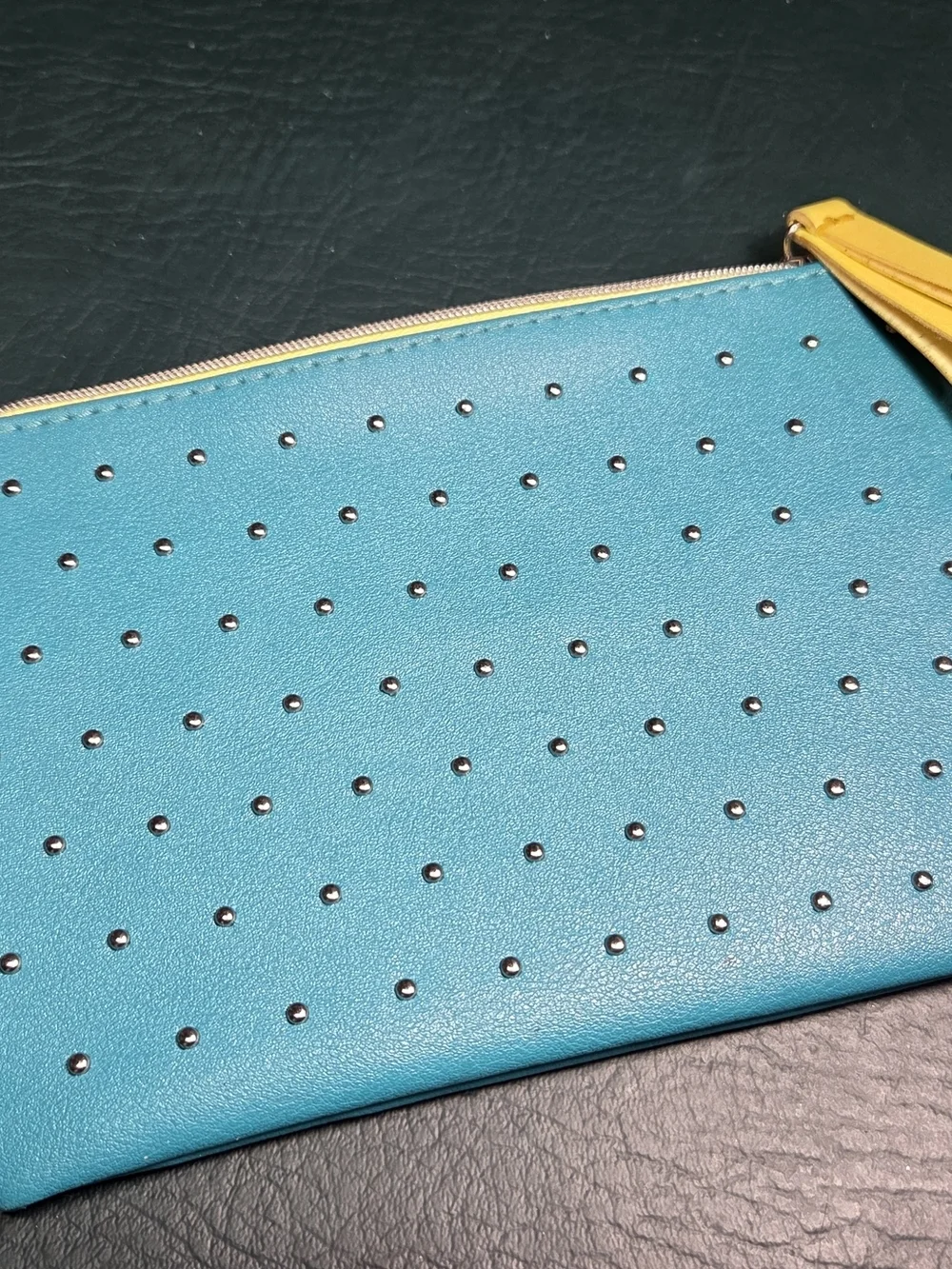 ipsy Turquoise Studded Cosmetic Pouch with Yellow Tassel